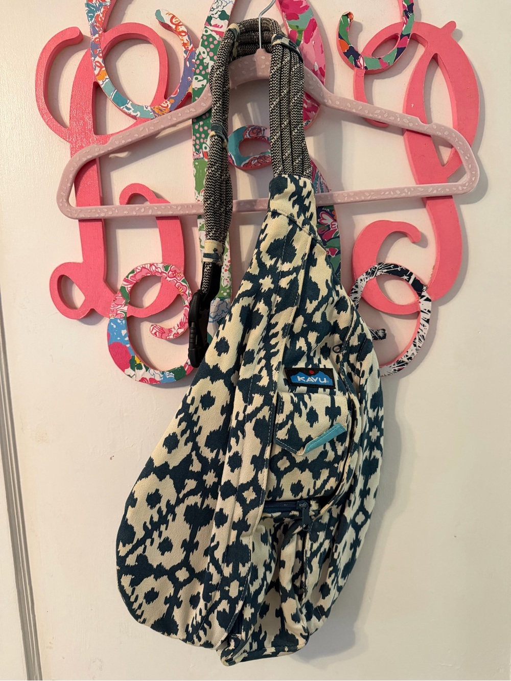 Kavu Cream and Black Patterned Crossbody Sling Bag